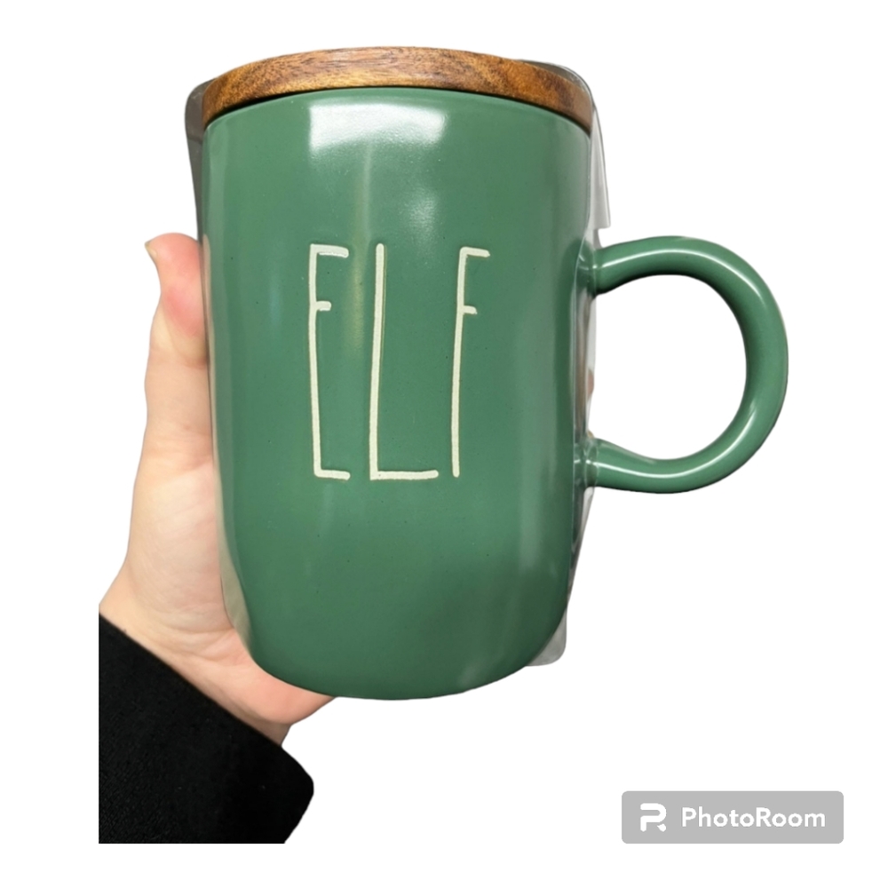 Rae Dunn Forest Green Elf Wood Mug Topper